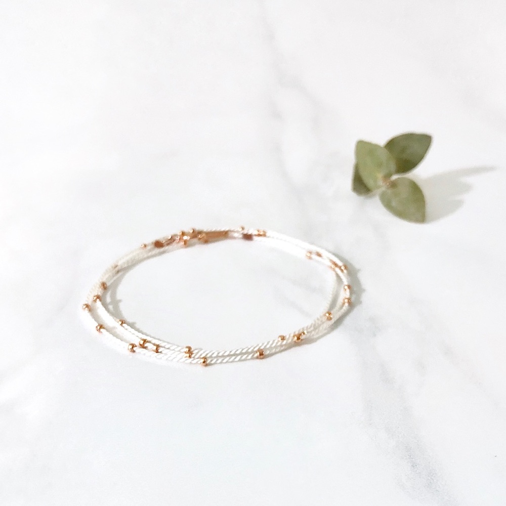 tiny gold beaded silk wrap cord stacking bracelet